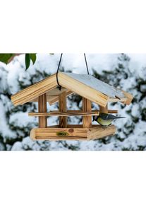 DOBAR GREEN LABEL Vogelhaus »Quemado«, BxTxH: 30x34x22, 5 cm, Futterhaus mit Kordel, Kiefer geflammt braun braun/natur/holzfarben