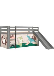 Vipack Spielbett »Pino«, Hochbett mit Textil-Set, inkl. Rolllattenrost, Leiter und Rutsche grau