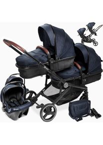 BABYGO Zwillingswagen »Twinner Set, Grau melange«, inkl. Wicketasche & jeweils 2 Babyschalen, Regenhauben, Nachtlichter grau