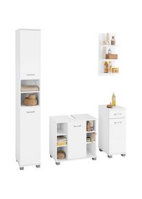 Schildmeyer Badmöbel-Set »Mobes«, (Set, 4 St.), Hochschrank, Waschbeckenunterschrank, Unterschrank und Wandregal weiß weiß/weiß