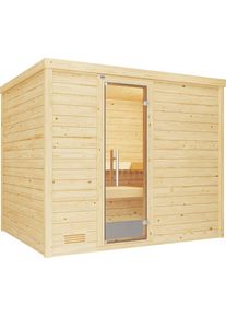 Weka Sauna »Bergen«, (Set), 7, 5 kW Bio-Ofen mit digitaler Steuerung beige natur
