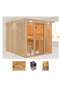 Welltime Sauna »Artja«, (Set), naturbelassen, mit Ofen 9 kW integr. Steuerung beige natur