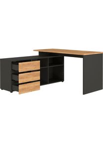 Germania Eckschreibtisch »Lissabon«, mit integriertem Sideboard, rechts oder links montierbar braun Graphit/Navarra-Eiche-Nachbildung + Graphit