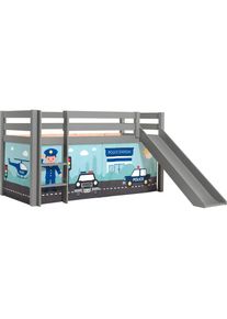 Vipack Spielbett »Pino«, Hochbett mit Textil-Set, inkl. Rolllattenrost, Leiter und Rutsche grau