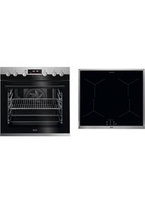 AEG Induktions Herd-Set »TEAMH2PIS2«, EPE55526BM, Pyrolyse-Selbstreinigung grau 4 elektronische Automatikkochstellen