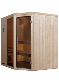 Weka Sauna »Varberg«, (Set), 7, 5 kW Bio-Ofen mit digitaler Steuerung beige natur