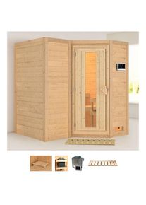 Karibu Sauna »Sanna 1«, (Set), 9-kW-Ofen mit externer Steuerung beige naturbelassen