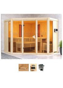 Karibu Sauna »Adele«, (Set), 9-kW-Ofen mit externer Steuerung, inkl. 2 Infrarot-Vitalightstrahlern beige naturbelassen