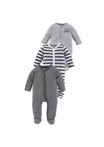 Klitzeklein Schlafoverall, (Packung, 3 tlg., 3er-Pack), aus Bio-Baumwolle grau 62/68 N-Gr dunkelgrau-geringelt-kieselgrau-anthra-bedruckt 3er Pack...