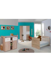 BMG MÖBEL Babyzimmer-Komplettset »Maxim«, (Set, 3 St., Bett + Wickelkommode + 4-trg. Schrank), Bett + Wickelkommode + 4-trg. Schrank weiß Eiche...