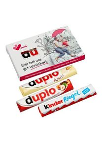 Werbeartikel: 3er Duplo-Pack (1 Duplo klassisch + 1 Duplo weiß + 1 Kinder Riegel) | | mit deinem Logo bedrucken