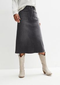 Stretch-Jeansrock Midi-L&auml;nge in schwarz, Gr&ouml;sse 54, aus &uuml;ber 80% Baumwolle, bonprix