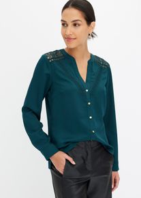 Crêpe-Bluse mit Spitze in grün, Grösse 38, bonprix