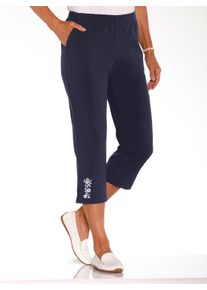 WITT Damen Caprihose mit Blumenstickerei am Beinabschluss, marine, Größe 38, 100% Polyester