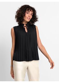 WITT Damen Plissee-Bluse mit Rüschen am Ausschnitt, schwarz, Größe 42, 100% Polyester