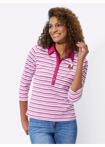 WITT Damen Poloshirt mit Logo-Patch, fuchsia-wei&szlig;-geringelt, Gr&ouml;&szlig;e 52, 100% Baumwolle