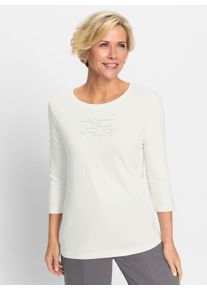 WITT Damen 3/4-Arm-Shirt mit Stickerei und Glitzersteinchen, ecru, Größe 40, 50% Baumwolle, 50% Modal