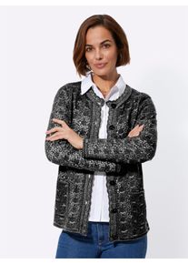 WITT Damen Ajourstrickjacke mit gebogten Abschl&uuml;ssen, schwarz-meliert, Gr&ouml;&szlig;e 50, 100% Polyacryl