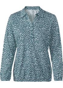 Damen Langarmshirt mit Gummib&uuml;ndchen, bedruckt petrol-weiss-bedruckt