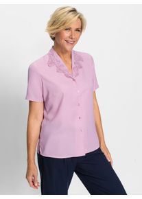 WITT Damen Kurzarm-Bluse mit Spitzenverzierung, rosé, Größe 42, 100% Polyester. Spitze: 100% Polyester