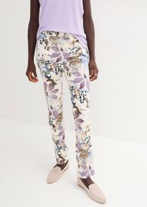 Stretch-Hose mit Blumen-Print in beige, Grösse 42, bonprix