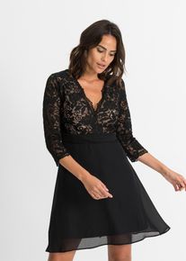 Chiffonkleid mit Spitze in schwarz, Grösse 36/38 (S), bonprix