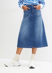 Stretch-Jeansrock Midi-Länge in blau, Grösse 54, aus über 80% Baumwolle, bonprix