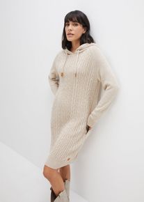 Kapuzen-Strickkleid mit Zopfmuster in beige, Grösse 32/34 (XS), bonprix