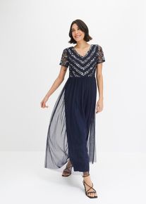Maxikleid mit Paillettenstickerei in blau, Grösse 48, bonprix