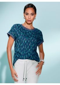 WITT Damen Druckbluse aus reiner, edler Viskose, dunkelblau-salbei-bedruckt, Gr&ouml;&szlig;e 46, 100% Viskose