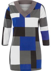 Damen Longshirt in A-Form schwarz-royalblau-bedruckt