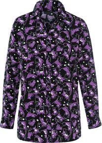 Damen Longbluse schwarz-lila-bedruckt