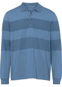 Herren Langarm-Poloshirt aus Baumwolle, gestreift mittelblau-rauchblau