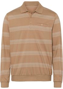Herren Sweatshirt mit Polokragen camel-hellgrau-geringelt
