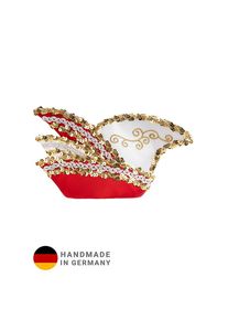 maskworld Elegante Minikappe weiß-rot mit Stickerei und goldener Flitterborte