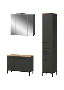 Germania Badmöbel-Set »Yonkers«, Set bestehend aus Waschbeckenunterschrank, Spiegelschrank, Hochschrank braun Graphit/Navarra-Eiche-Nachbildung