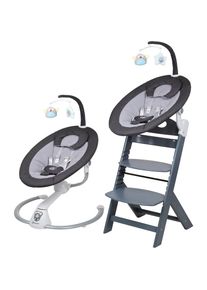 BABYGO Hochstuhl »Family Homey Set, grau/dunkelgrau«, mit elektrischer Babywippe inkl. Spielbogen grau grau/dunkelgrau