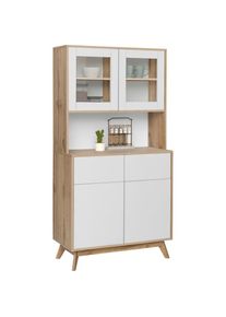 Home Affaire Buffet »Skandi«, 2 Glastüren, 2 Holztüren und 2 Schubkasten, Breite 84cm, Höhe 165cm weiß weiß/eiche