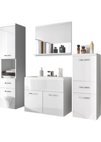 Welltime Badmöbel-Set »ELDA«, (Komplett-Set, 5 St.), Waschtisch inkl. Waschbecken, Hochschrank, Badschrank und Spiegel weiß weiß matt/weiß Hochglanz