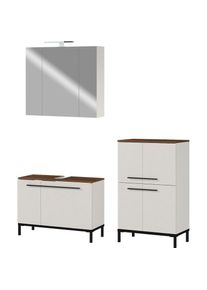 Germania Badmöbel-Set »Yonkers«, Set bestehend aus Waschbeckenunterschrank, Spiegelschrank, Hochschrank braun Kaschmir/Nussbaum-Nachbildung