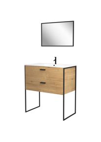 MARWELL Badmöbel-Set »Factory«, (Komplett-Set), Breite 80 cm, inkl. Spiegel beige natur