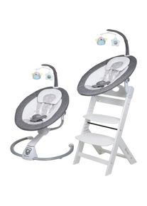BABYGO Hochstuhl »Family Homey Set, weiß/hellgrau«, mit elektrischer Babywippe inkl. Spielbogen grau weiß/hellgrau
