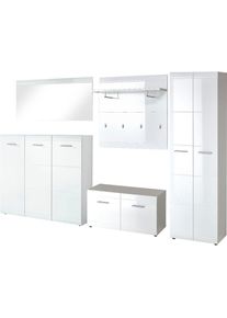 Germania Garderoben-Set »GW-Adana«, (5 St.) weiß Schuhschrank, Spiegel, Garderobenpaneel, Schuhbank, Garderobenschrank