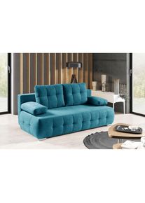 WERK2 Schlafsofa »Indigo«, 2-Sitzer Sofa und Schlafcouch mit Federkern & Bettkasten blau türkis