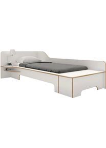 Müllermöbel MÜLLER SMALL LIVING Funktionsbett »PLANE«, aus Birkenschichtholz mit geschwungenem Seitenteil weiß made_in_germany weiß mit Birkenkante