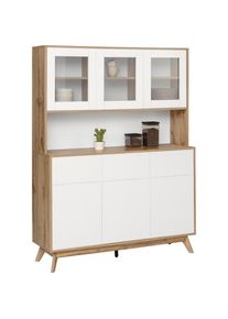 Home Affaire Buffet »Skandi«, 3 Glastüren, 3 Holztüren und 3 Schubkasten, Breite 120 cm, Höhe 165 cm weiß weiß/eiche