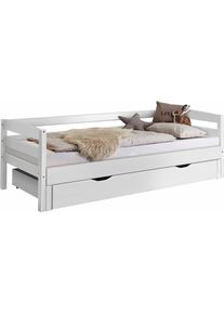 Relita Funktionsbett, mit Lattenrost, Bettschublade und Auszug auf 180x200 cm weiß Buche massiv weiß lackiert