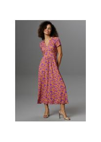 Aniston CASUAL Sommerkleid, mit topmodischem Blumendruck orange 48 N-Gr orange-lila Damenkleid in Jersey-Qualität