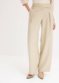Bundfaltenhose in Leinenoptik mit überkreuztem Bund in grün, Grösse 46, bonprix
