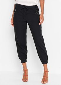 7/8-Hose aus luftigem Leinen-Mix in schwarz, Grösse 34, bonprix